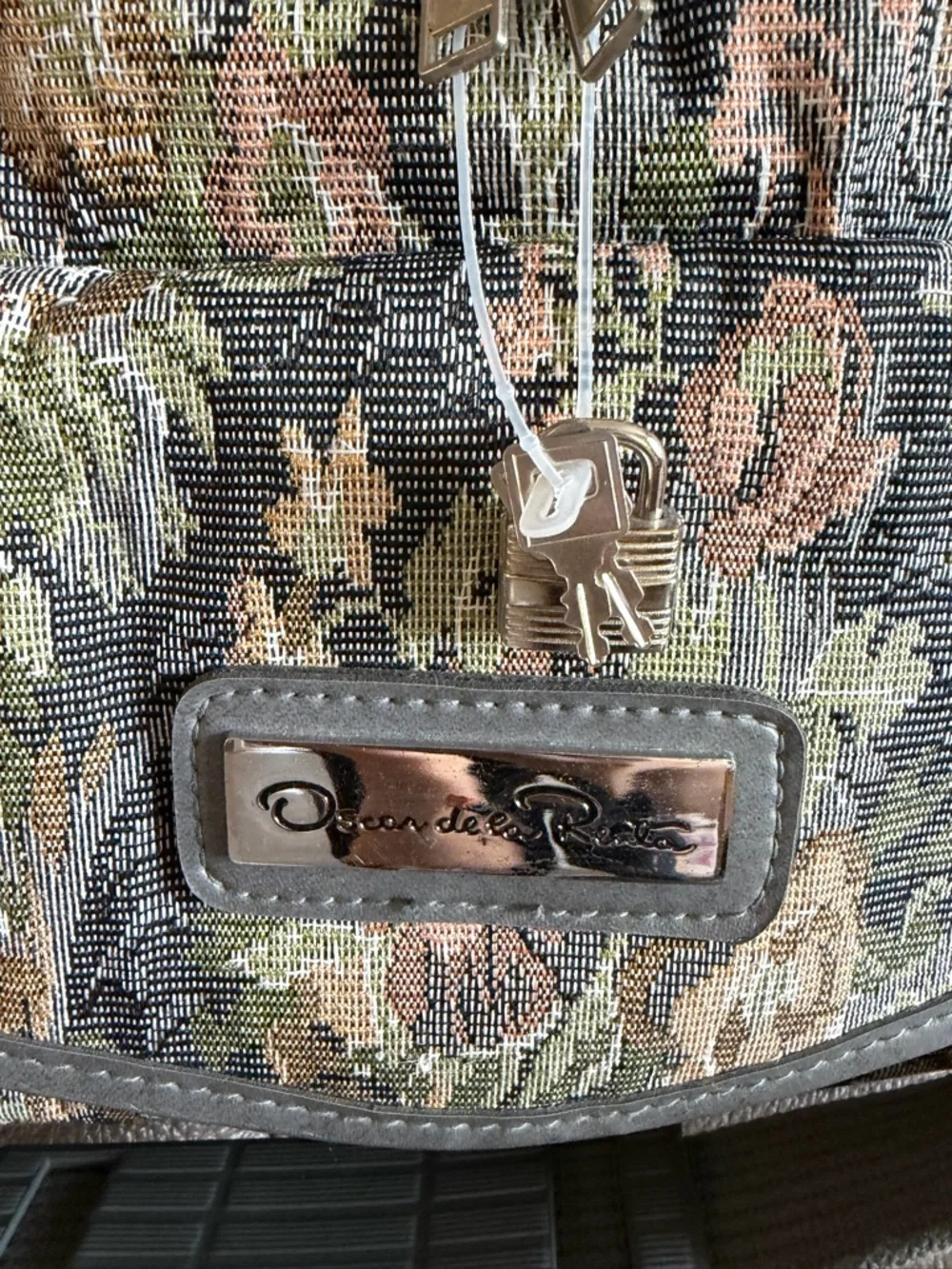 Oscar de la Renta Gray, Olive, Rust & Cream Floral Tapestry Weekender - Picture 3 of 14